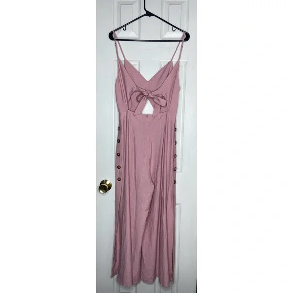 Lulu’s Imagine That Mauve Pink Tie-Back Cutout Culotte Jumpsuit Size Medium - Picture 4 of 7